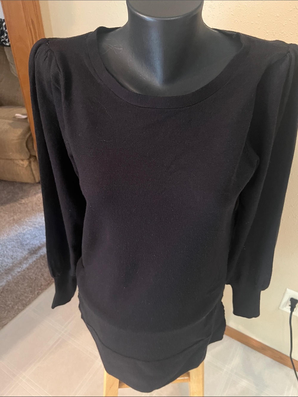 Boston Proper Black Crewneck Sweater with Puff Shoulders New Without Tags